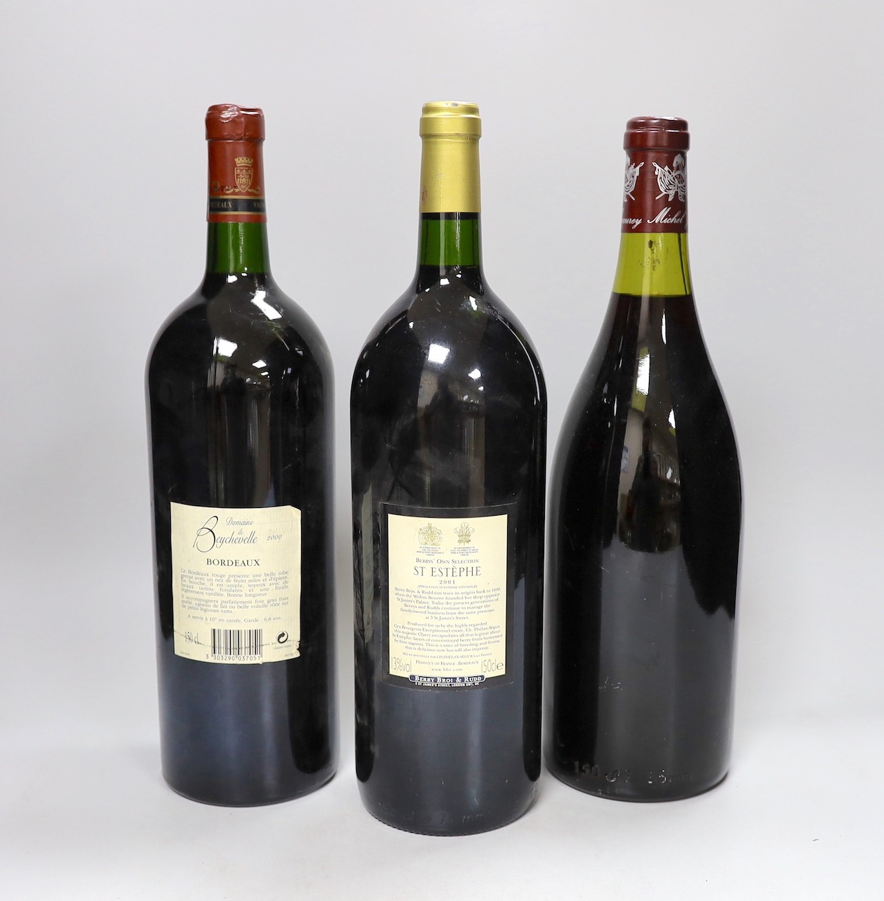 A bottle of Domaine de Beychevelle, Bordeaux 2000, a 1990 Mercurey and a bottle of St Estephe, (3)